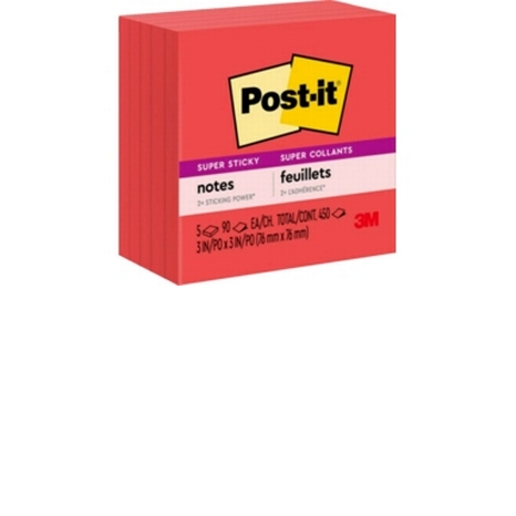5/pqt post-it 3x3 450 fles/bloc rouge - Tablettes